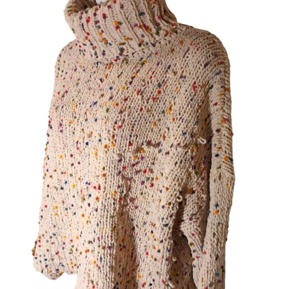 POL beige oversize confetti turtleneck sweater boxy cropped size S - Picture 3 of 7